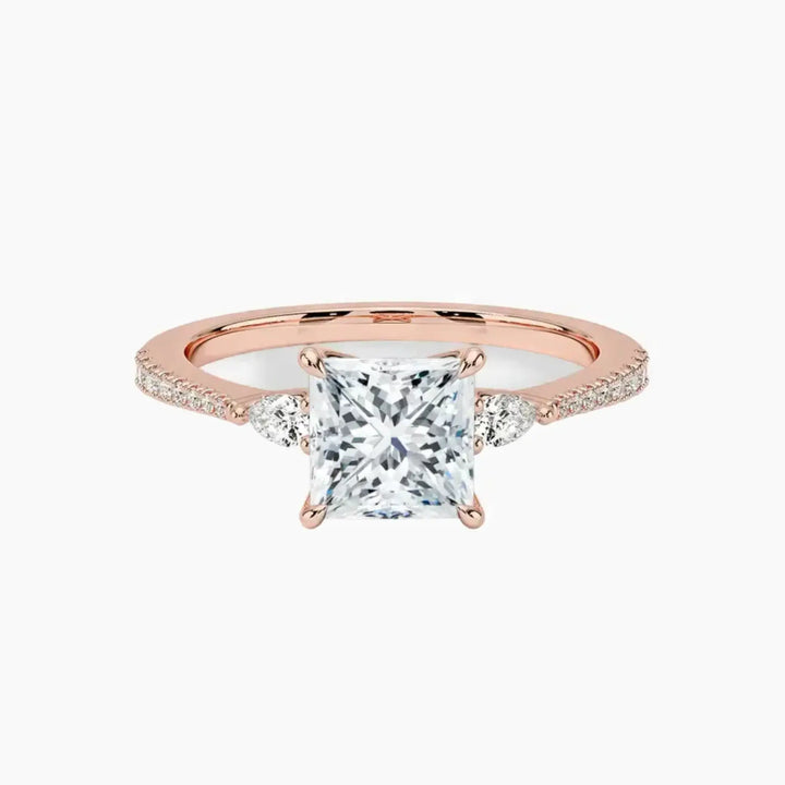Calliope Pave Princess Three Stone 3 Carat Lab Grown Diamond Engagement Ring in 14K Rose Gold
