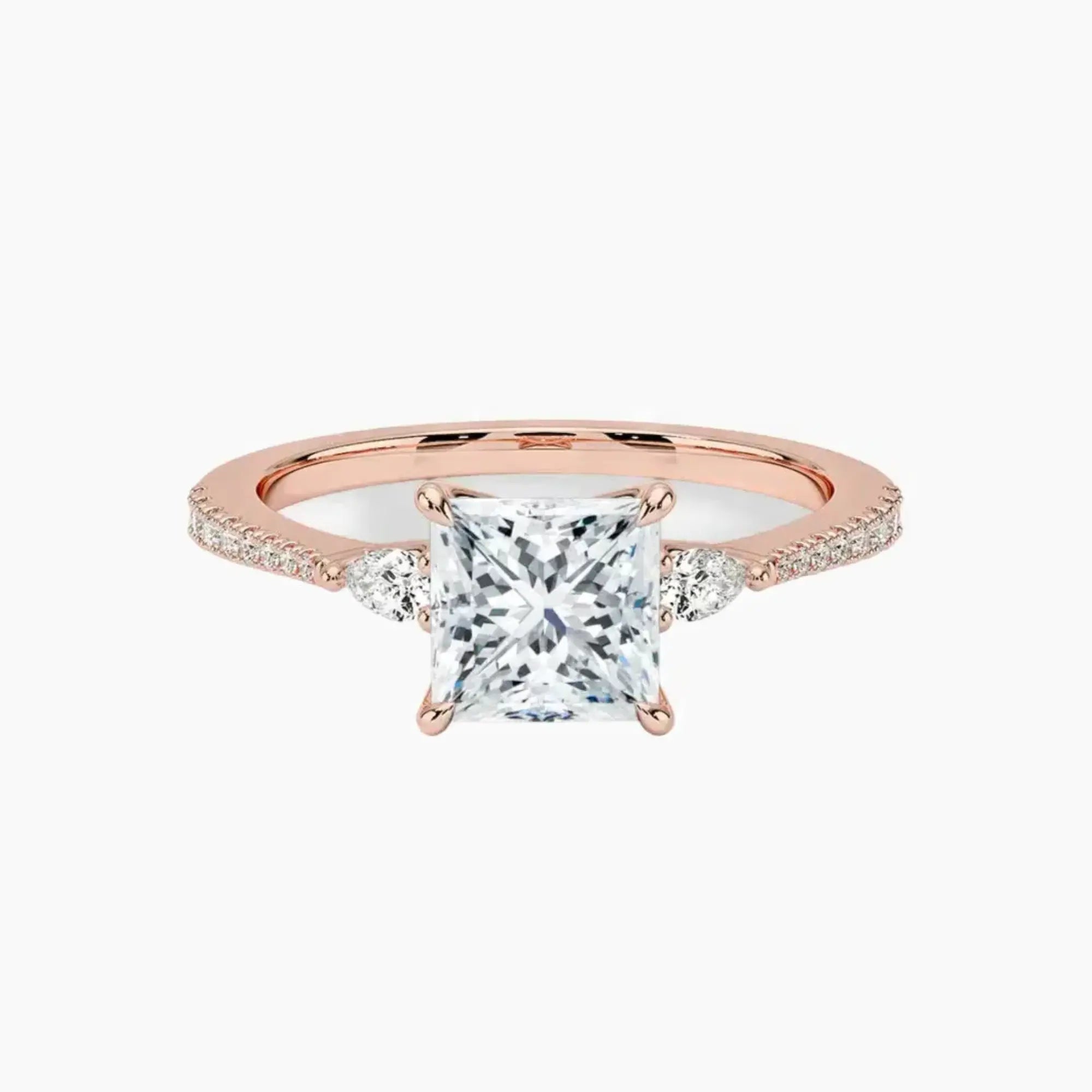 Calliope Pave Princess Three Stone Diamond Ring Setting in 14K Yellow Gold