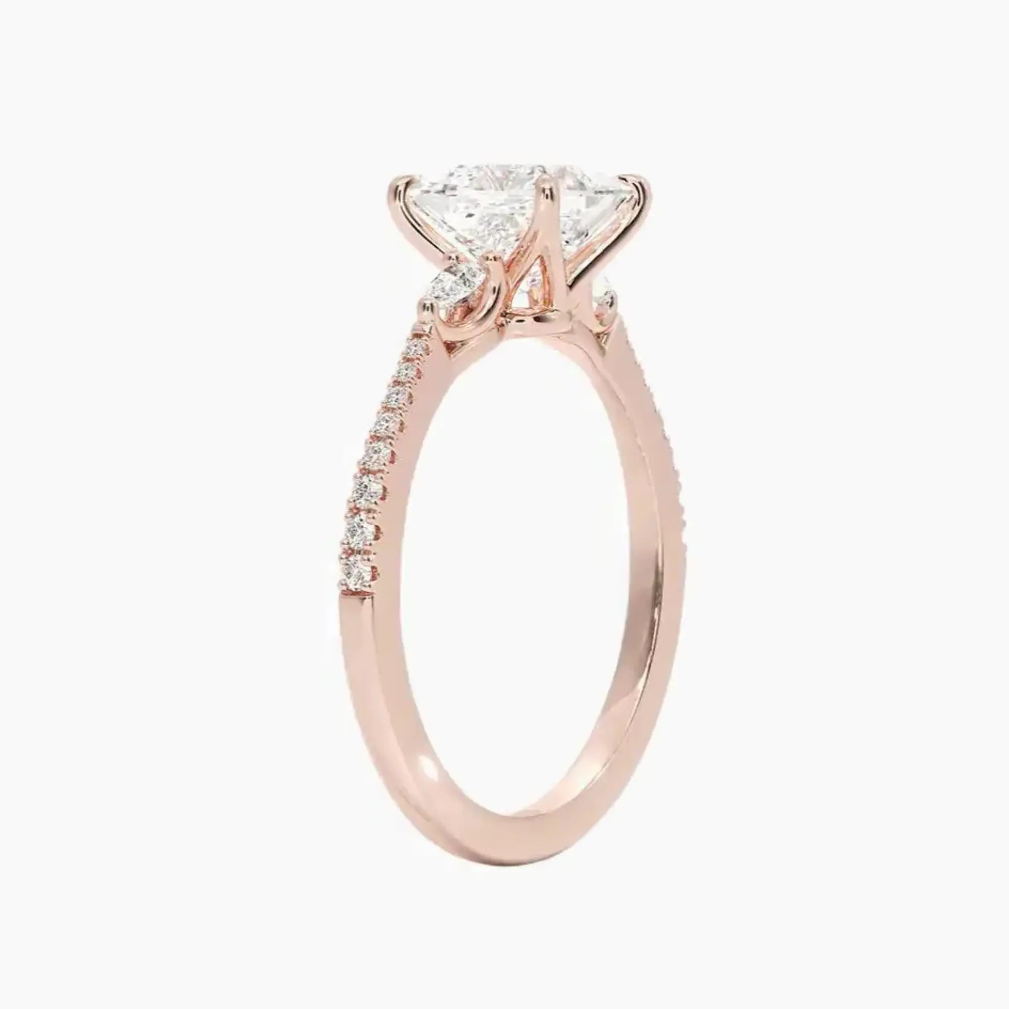 Calliope Pave Princess Three Stone 2 Carat Lab Grown Diamond Engagement Ring in 18K White Gold