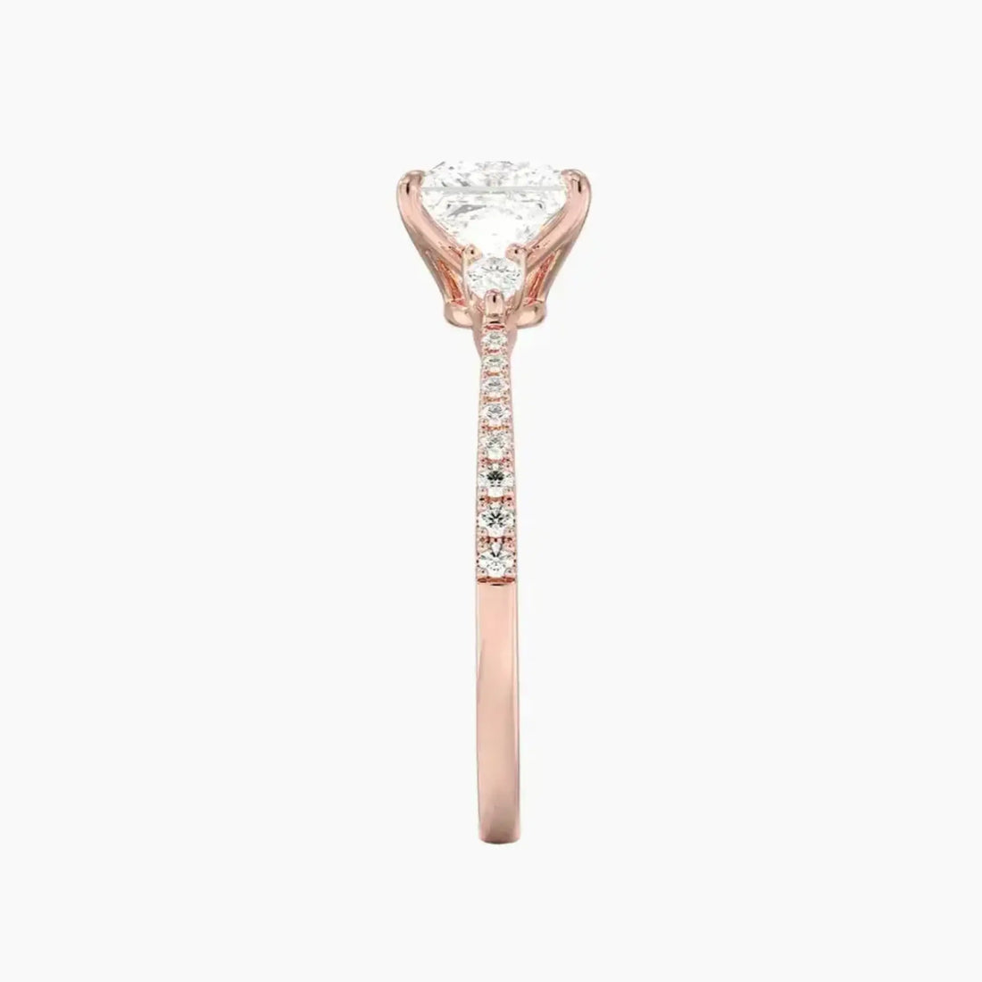 Calliope Pave Princess Three Stone 3 Carat Lab Grown Diamond Engagement Ring in 14K Rose Gold