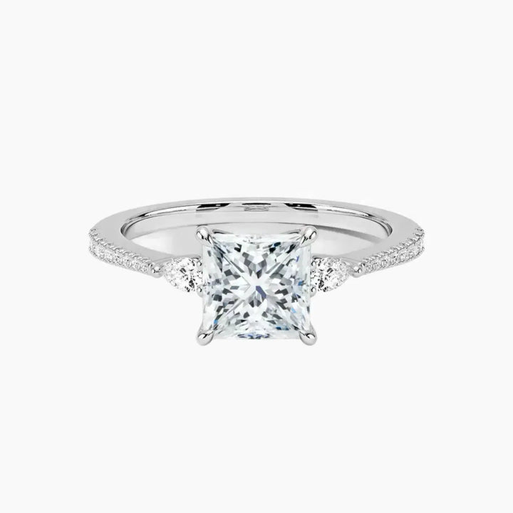 Calliope Pave Princess Three Stone 3 Carat Lab Grown Diamond Engagement Ring in 18K White Gold