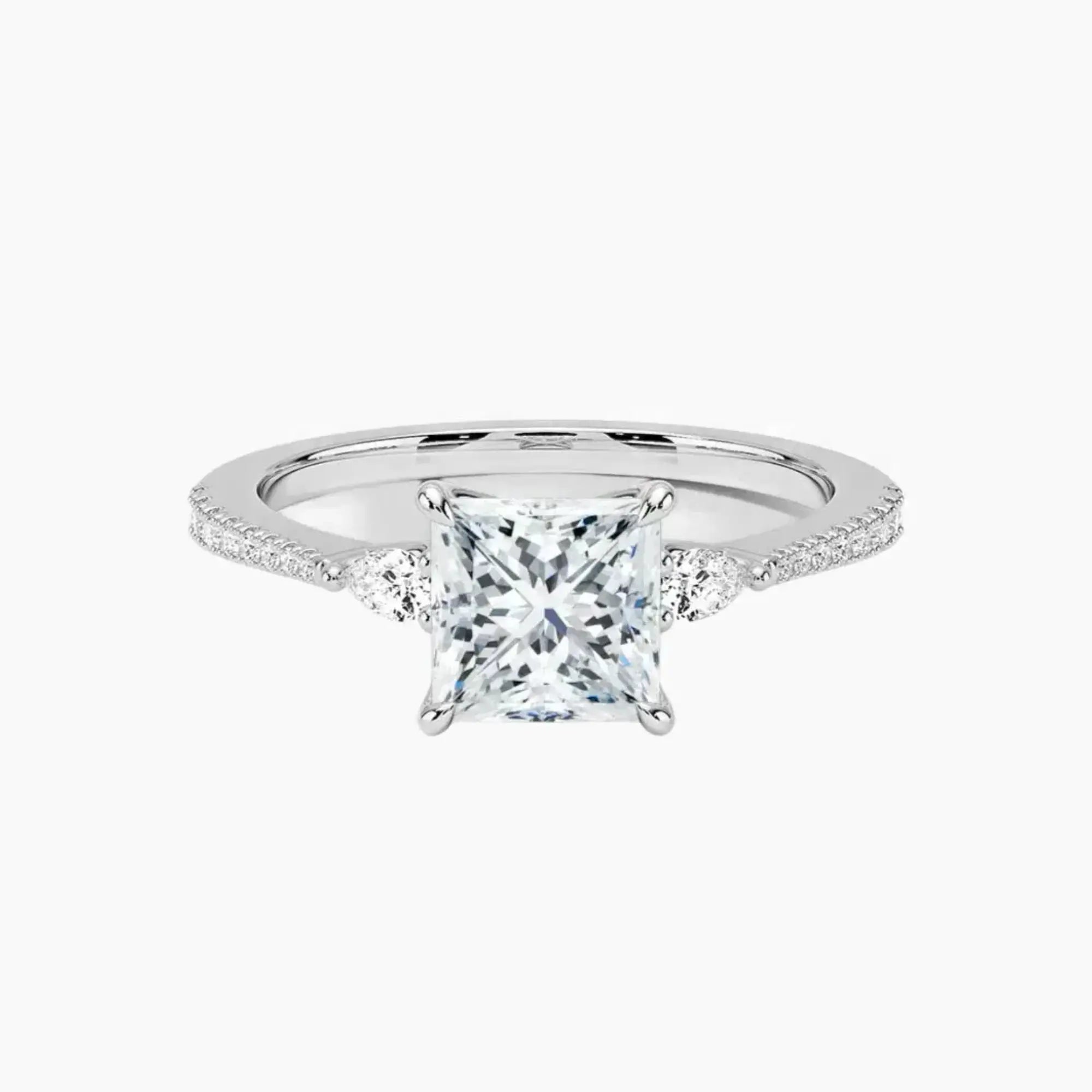 Calliope Pave Princess Three Stone 2.5 Carat Lab Grown Diamond Engagement Ring in 18K Yellow Gold