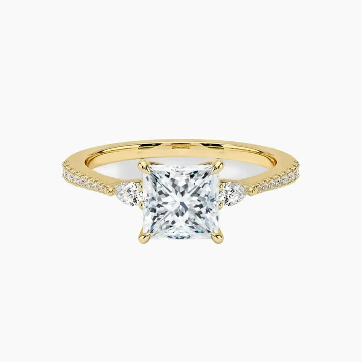 Calliope Pave Princess Three Stone 1 Carat Lab Grown Diamond Engagement Ring in 14K Yellow Gold