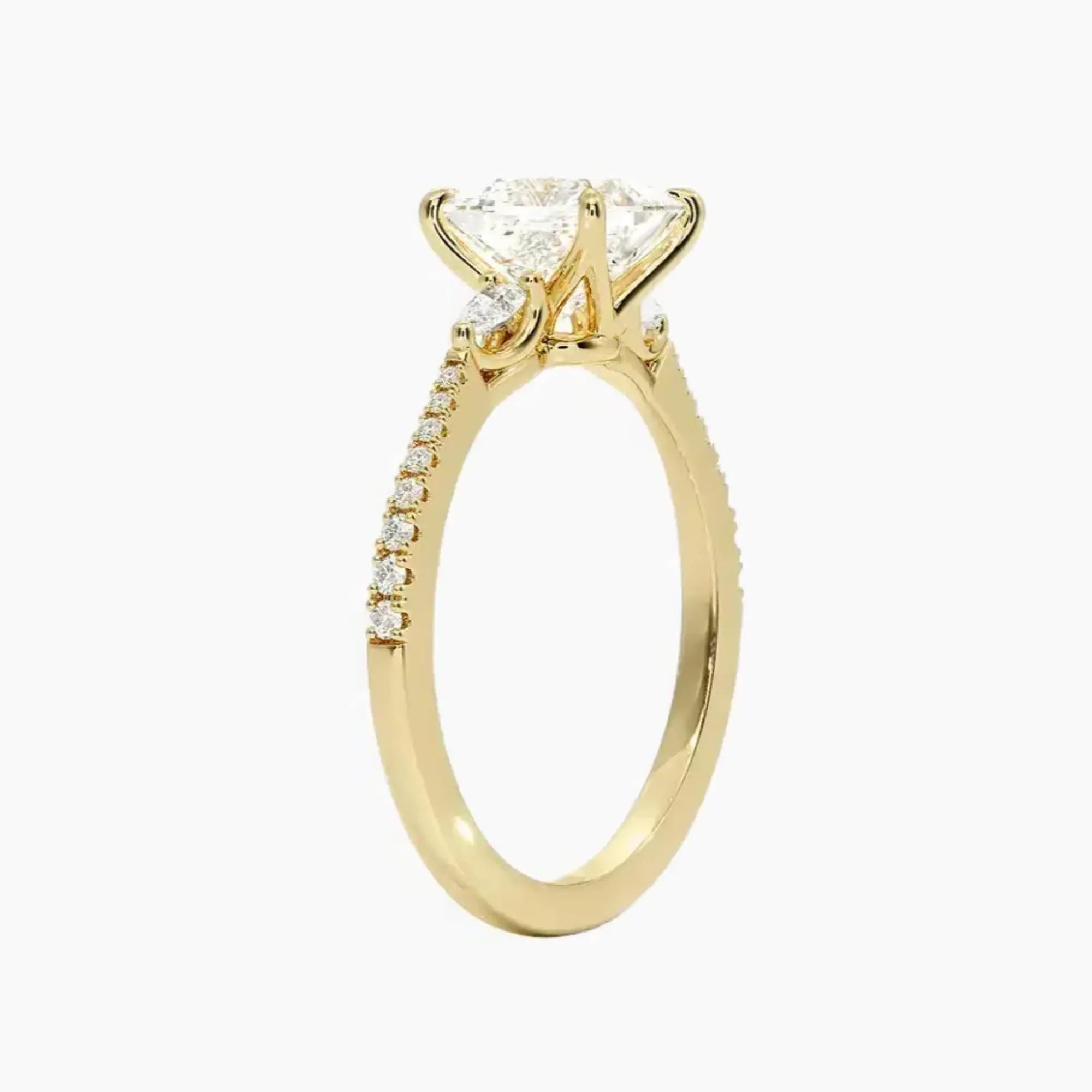 Calliope Pave Princess Three Stone 3 Carat Lab Grown Diamond Engagement Ring in 14K Rose Gold