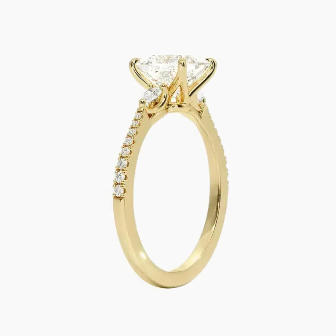 Calliope Pave Princess Three Stone 1.5 Carat Lab Grown Diamond Engagement Ring in 14K Rose Gold