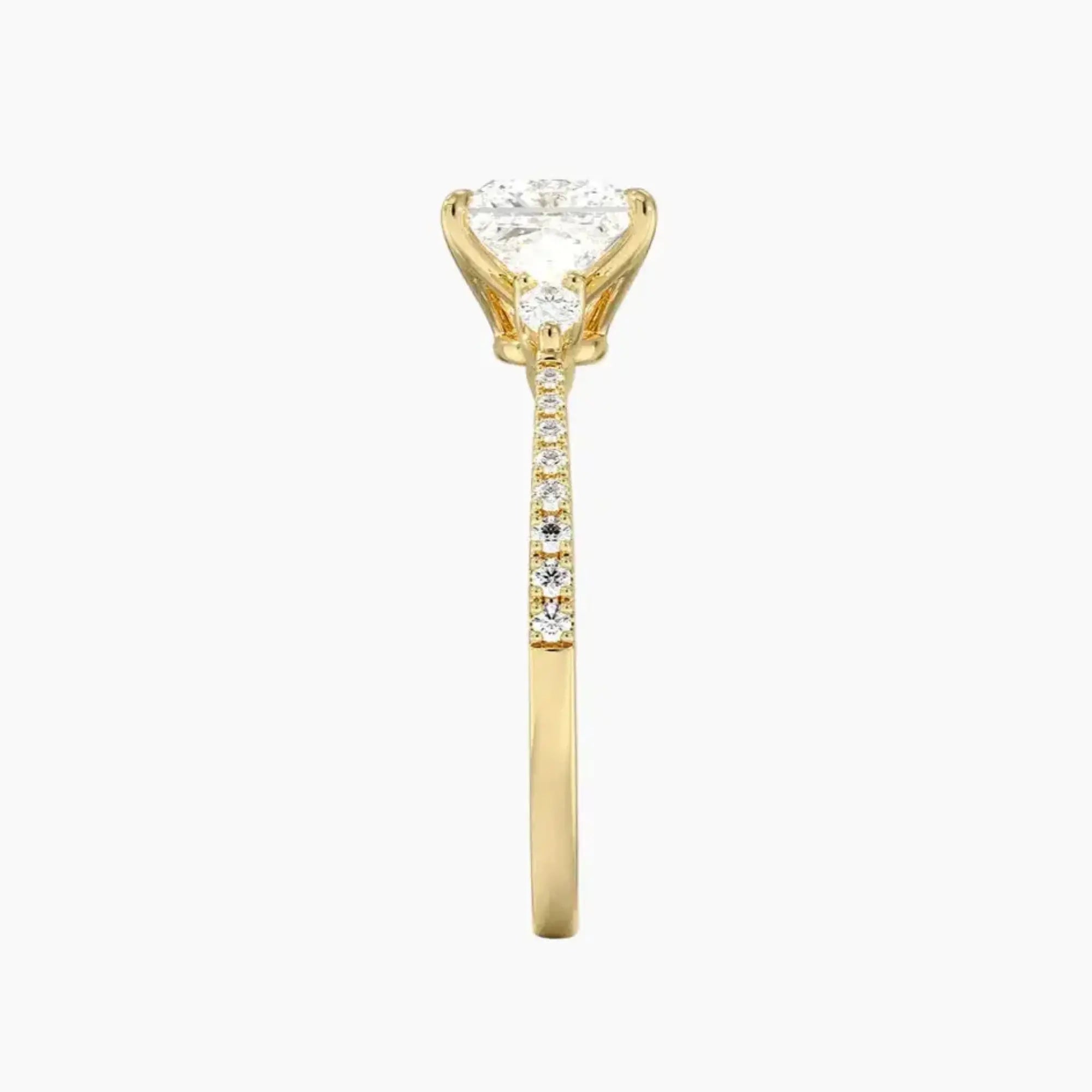 Calliope Pave Princess Three Stone 1.5 Carat Lab Grown Diamond Engagement Ring in 14K Rose Gold