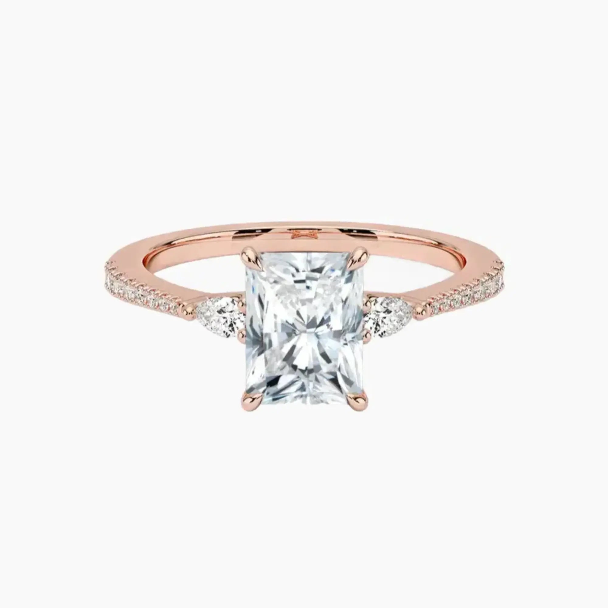 Calliope Pave Radiant Three Stone 2.5 Carat Lab Grown Diamond Engagement Ring in 18K White Gold