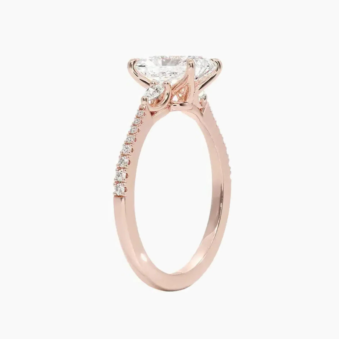 Calliope Pave Radiant Three Stone 3 Carat Lab Grown Diamond Engagement Ring in 14K Yellow Gold