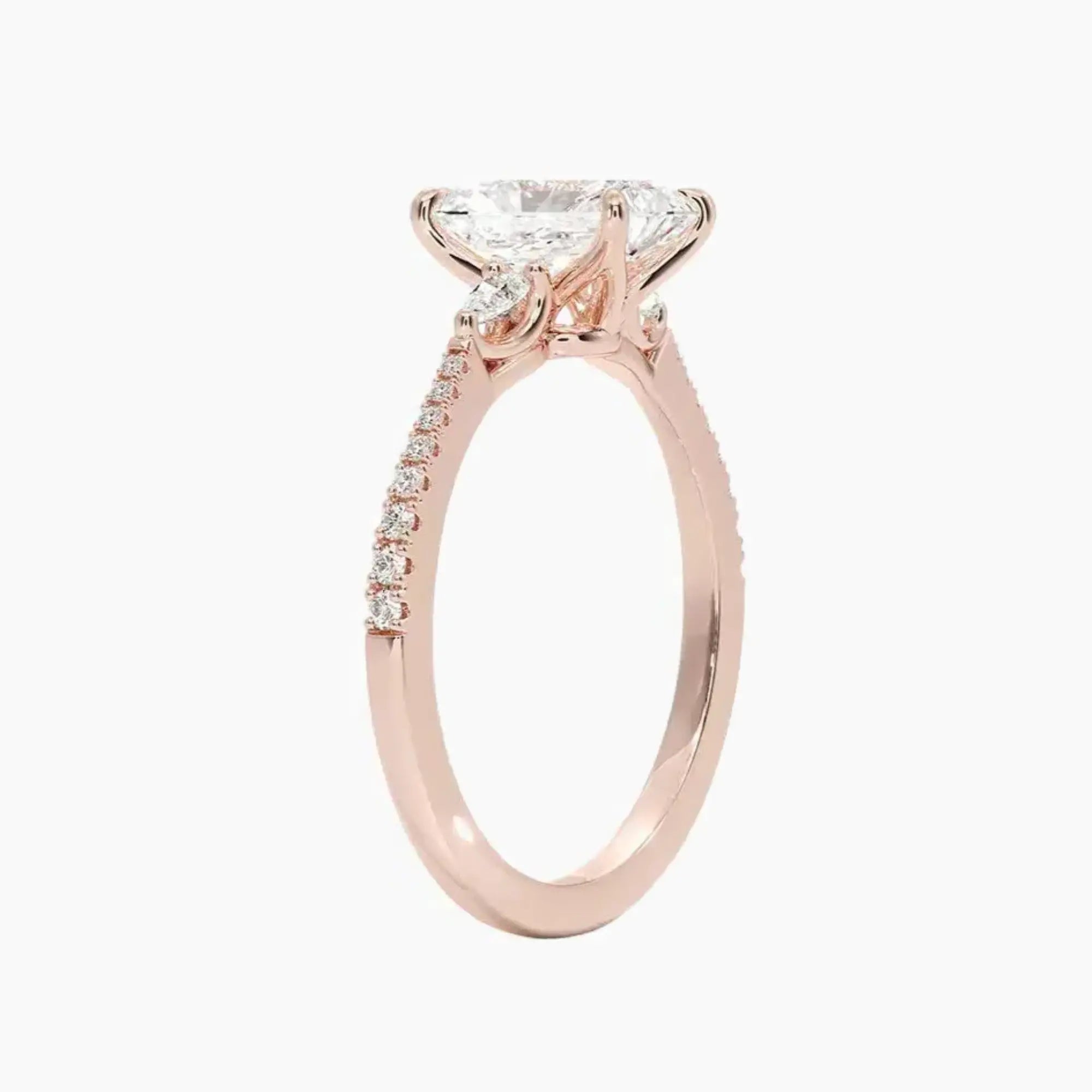 Calliope Pave Radiant Three Stone 1.5 Carat Lab Grown Diamond Engagement Ring in 14K White Gold
