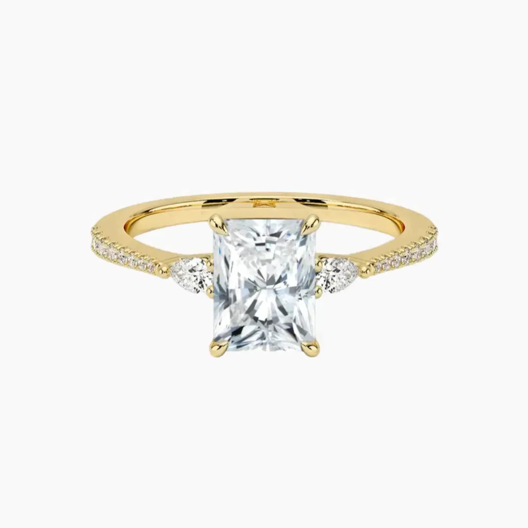 Calliope Pave Radiant Three Stone 2 Carat Lab Grown Diamond Engagement Ring in 14K Yellow Gold