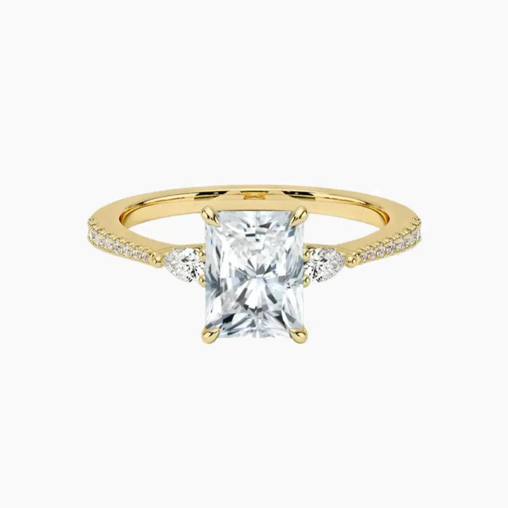 Calliope Pave Radiant Three Stone 1 Carat Lab Grown Diamond Engagement Ring in 14K Yellow Gold