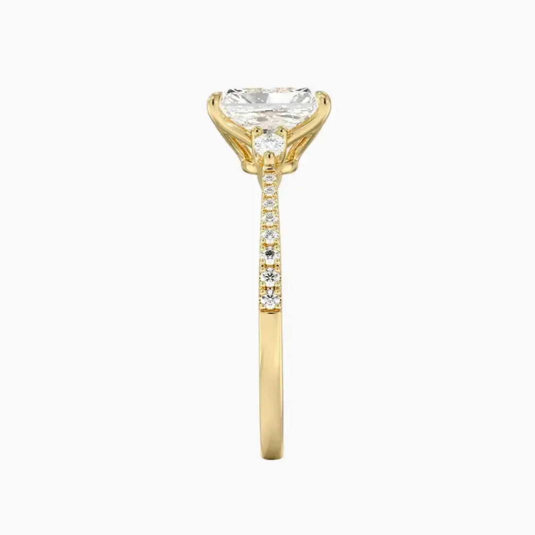 Calliope Pave Radiant Three Stone 2.5 Carat Lab Grown Diamond Engagement Ring in 18K White Gold