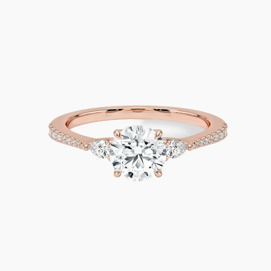 Calliope Pave Round Three Stone 1 Carat Lab Grown Diamond Engagement Ring in 14K Yellow Gold
