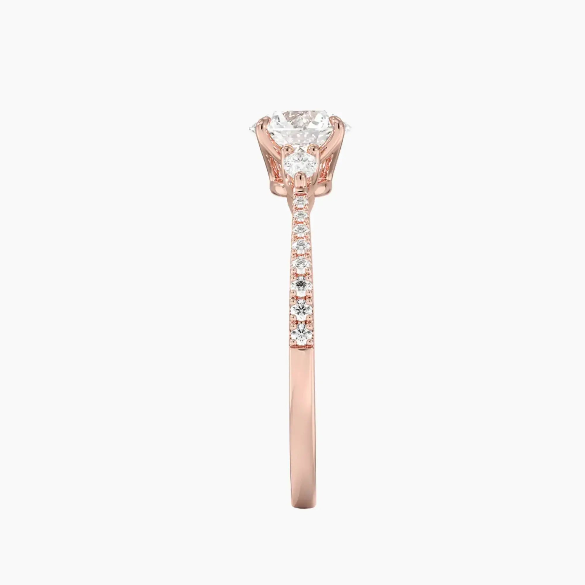Calliope Pave Round Three Stone 1 Carat Lab Grown Diamond Engagement Ring in 14K Yellow Gold