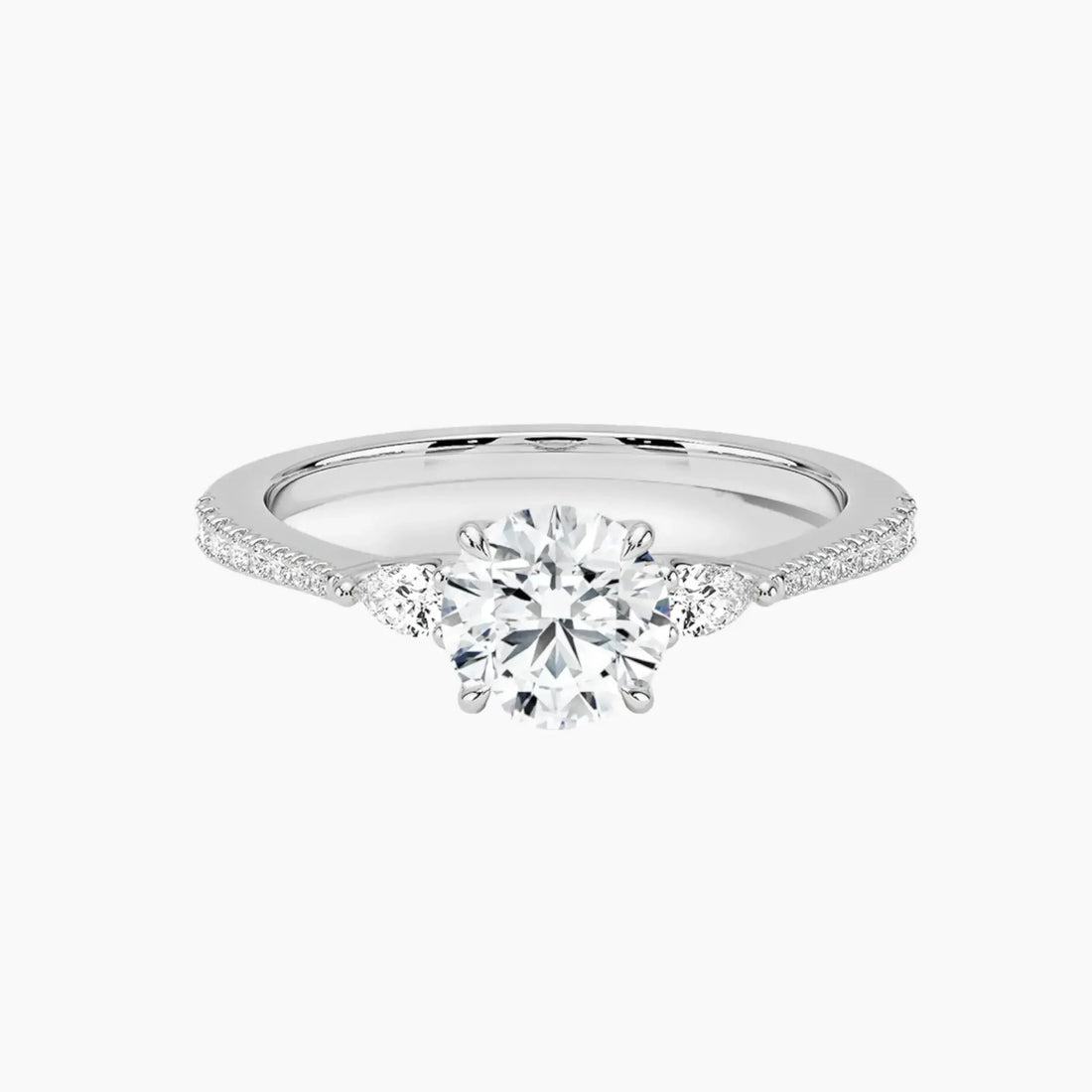 Calliope Pave Round Three Stone 1.5 Carat Lab Grown Diamond Engagement Ring in 14K White Gold