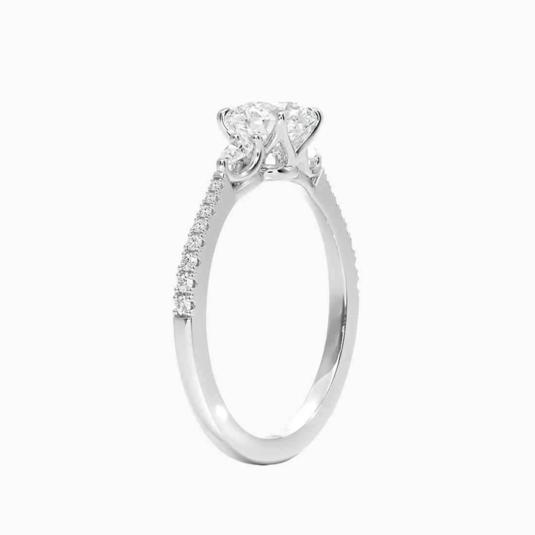 Calliope Pave Round Three Stone 2 Carat Lab Grown Diamond Engagement Ring in 18K Rose Gold