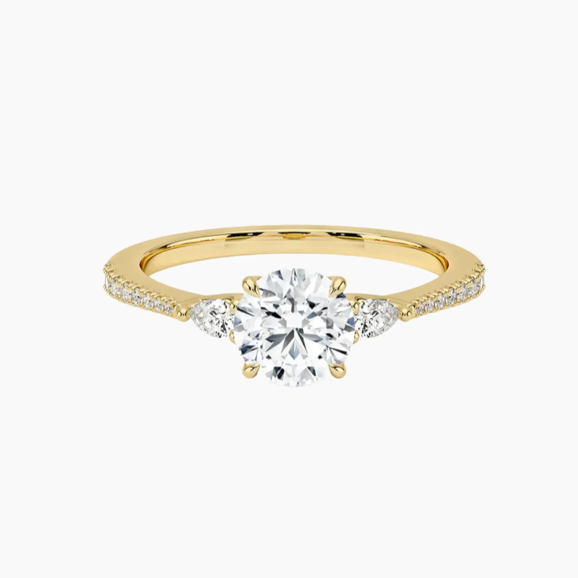 Calliope Pave Round Three Stone 1.5 Carat Lab Grown Diamond Engagement Ring in 18K Yellow Gold