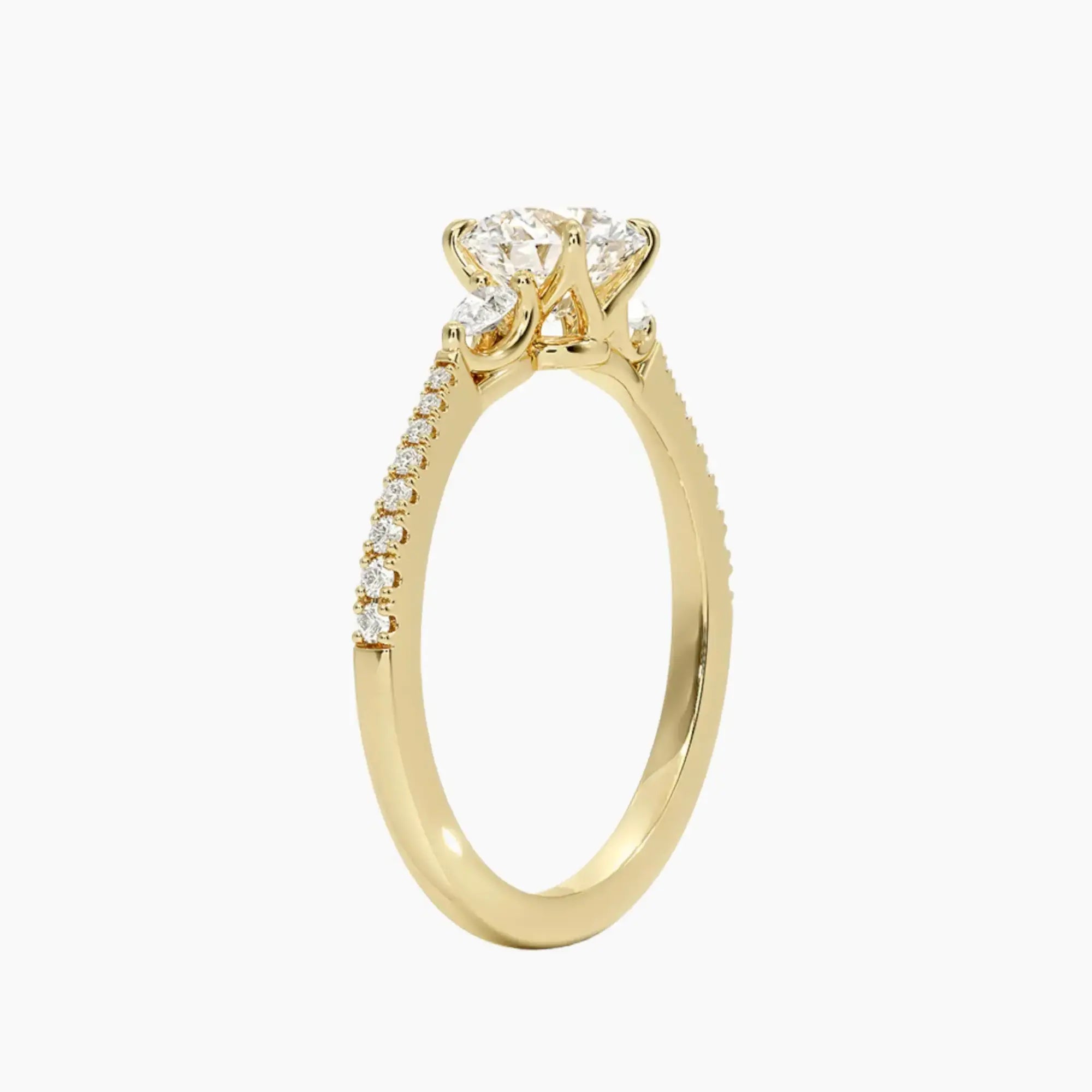 Calliope Pave Round Three Stone 2 Carat Lab Grown Diamond Engagement Ring in 18K Yellow Gold
