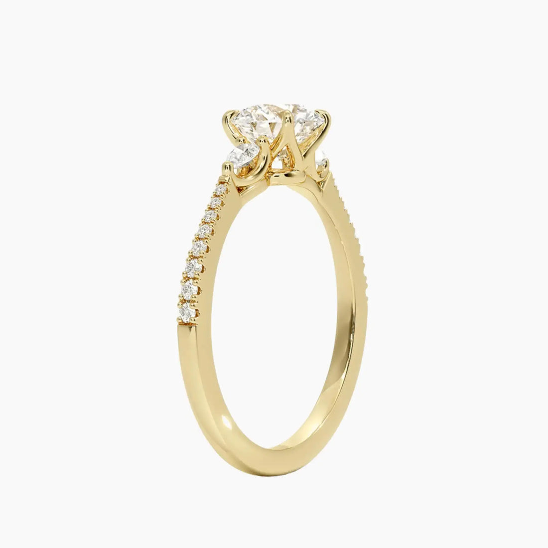 Calliope Pave Round Three Stone Diamond Ring Setting in 18K Yellow Gold