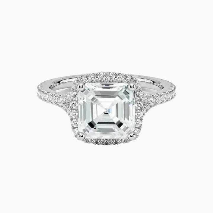 Lysandra Asscher Hidden Halo 2 Carat Lab Grown Diamond Engagement Ring in 18K White Gold