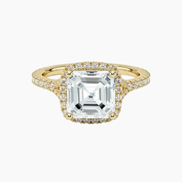 Lysandra Asscher Hidden Halo 3 Carat Lab Grown Diamond Engagement Ring in 14K Yellow Gold