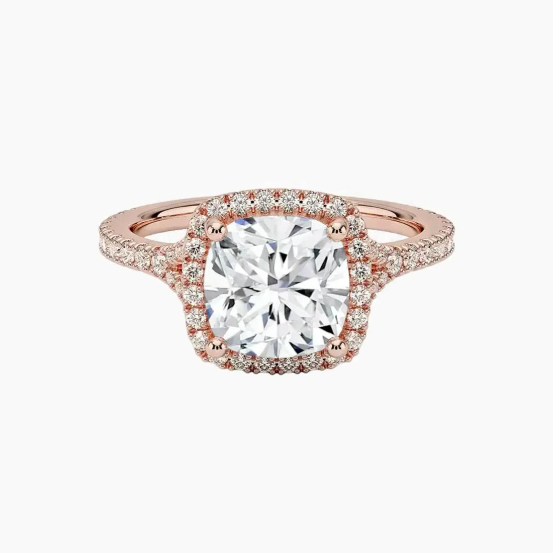 Lysandra Cushion Hidden Halo 3 Carat Lab Grown Diamond Engagement Ring in 14K Rose Gold