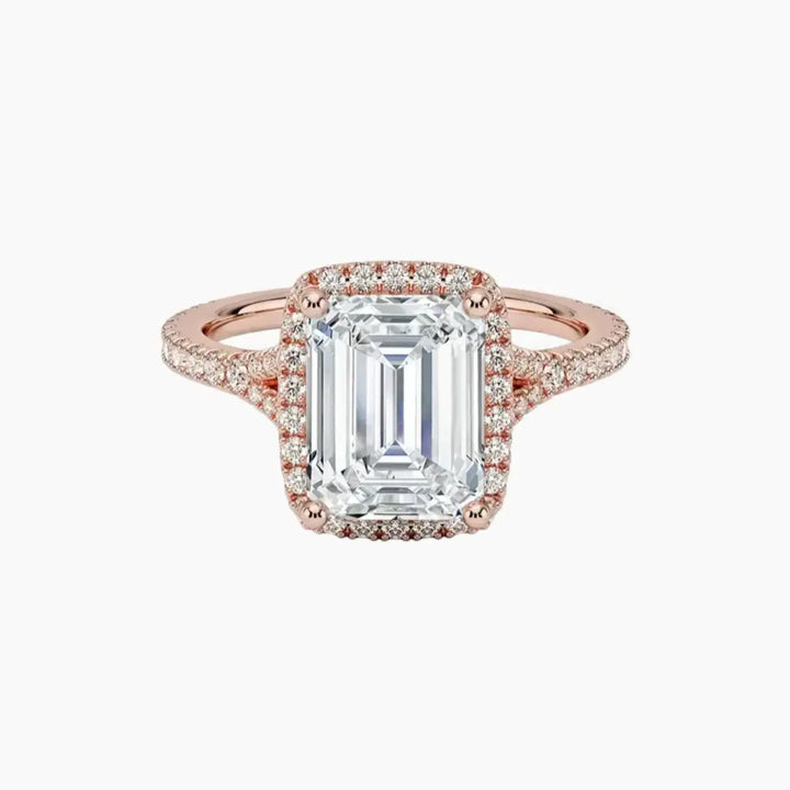 Lysandra Emerald Hidden Halo 2 Carat Lab Grown Diamond Engagement Ring in 18K Rose Gold