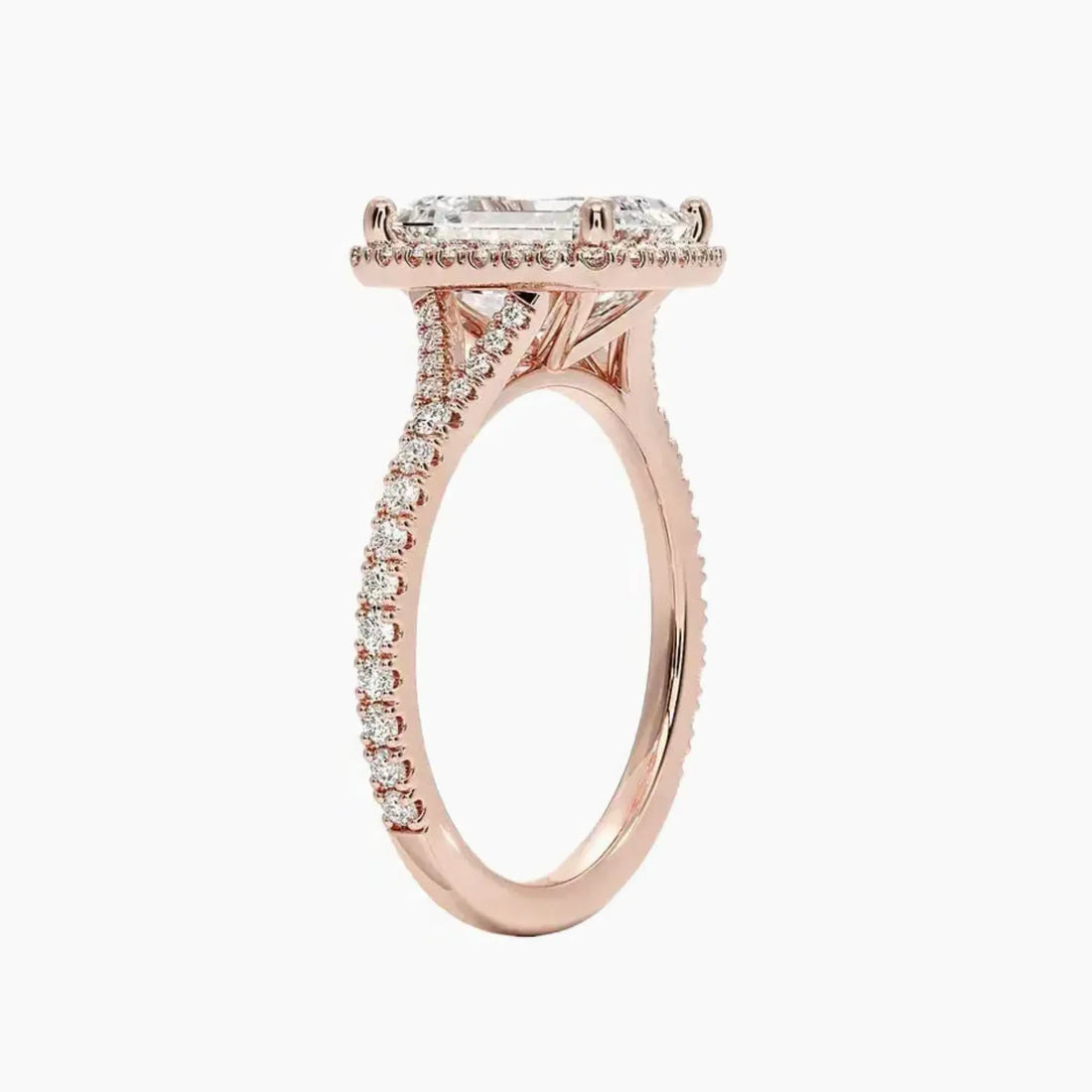 Lysandra Emerald Hidden Halo 2 Carat Lab Grown Diamond Engagement Ring in 14K Rose Gold