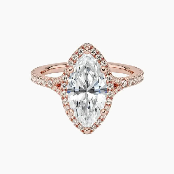 Lysandra Marquise Hidden Halo 2 Carat Lab Grown Diamond Engagement Ring in 18K Rose Gold