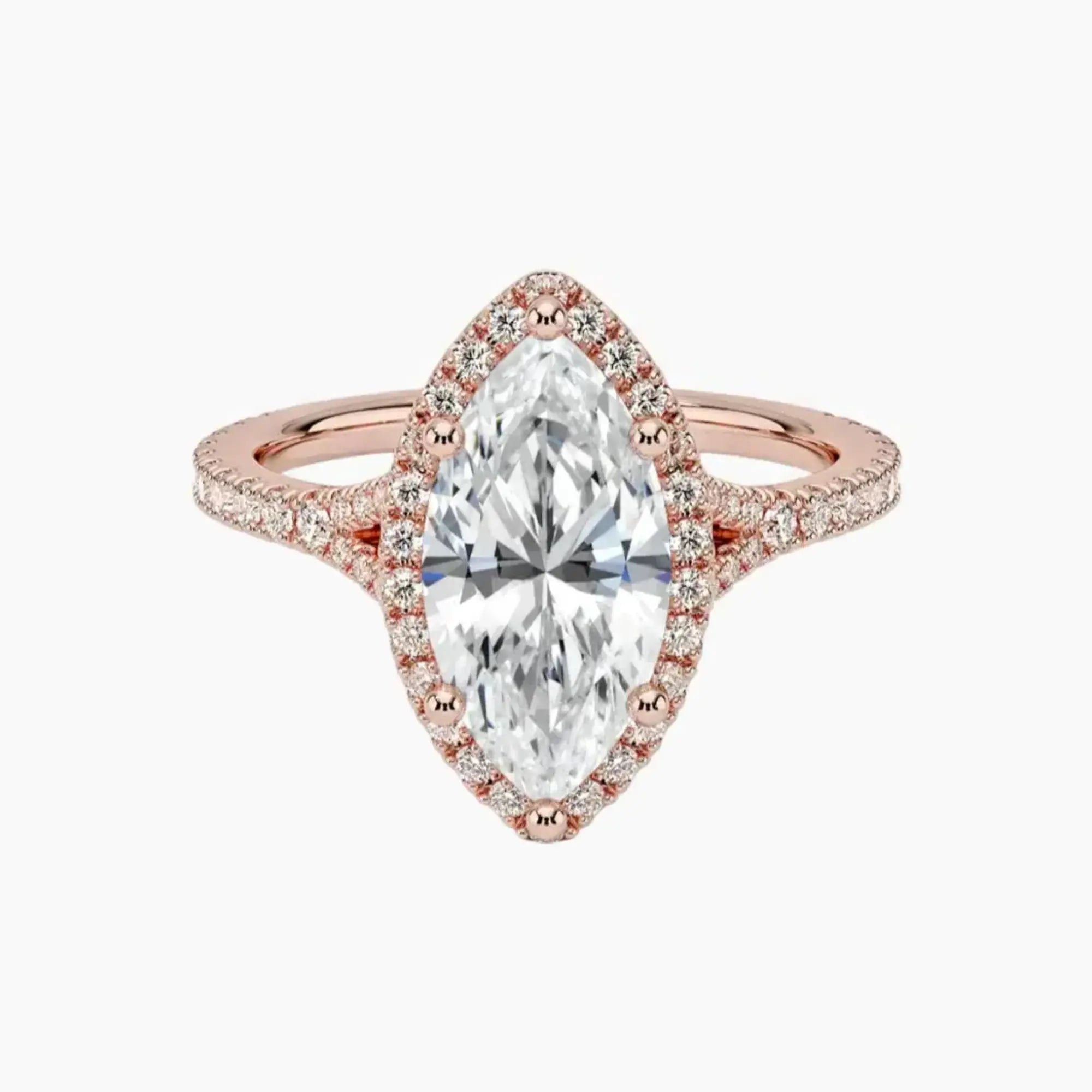 Lysandra Marquise Hidden Halo 3 Carat Lab Grown Diamond Engagement Ring in 14K Rose Gold