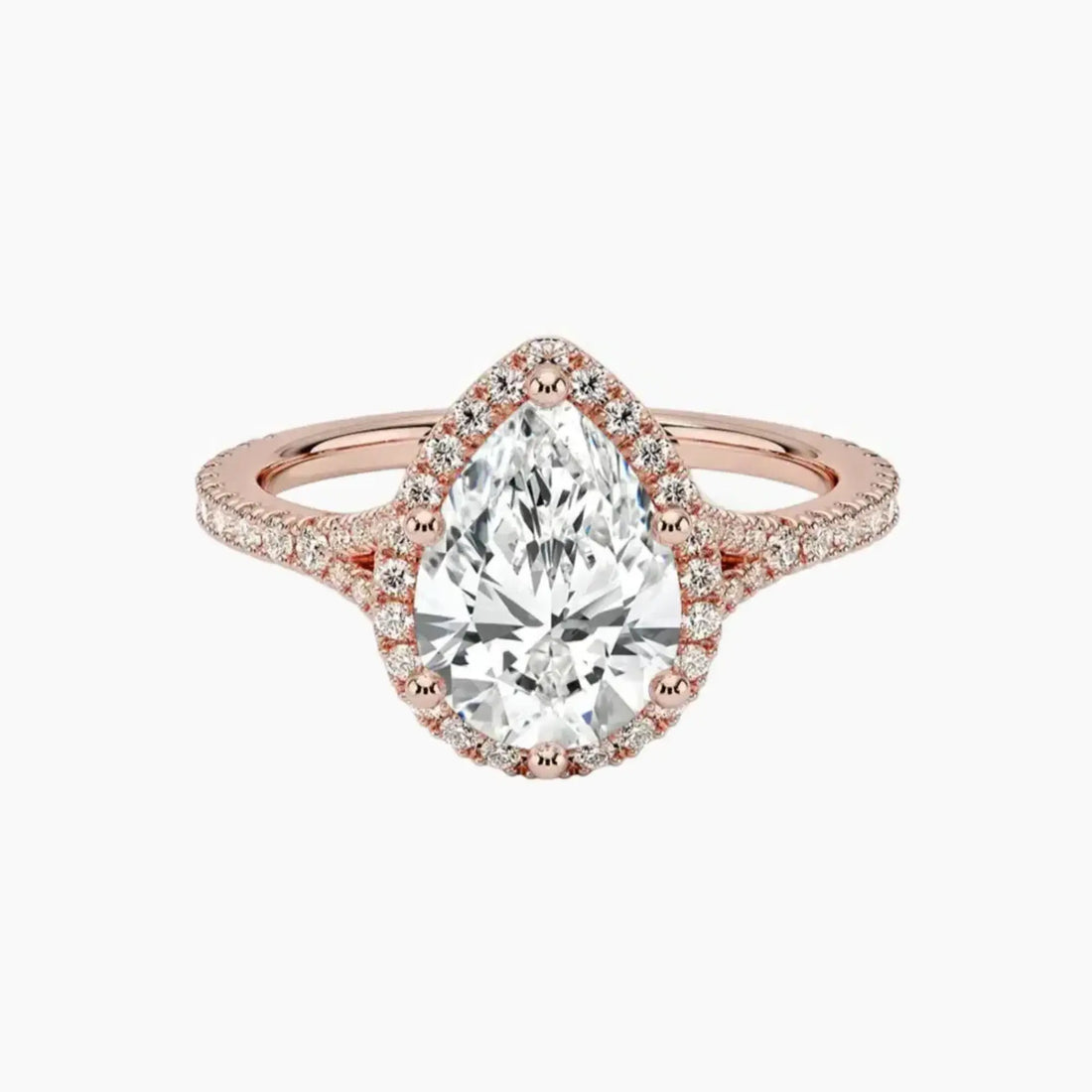 Lysandra Pear Hidden Halo 3 Carat Lab Grown Diamond Engagement Ring in 14K Rose Gold