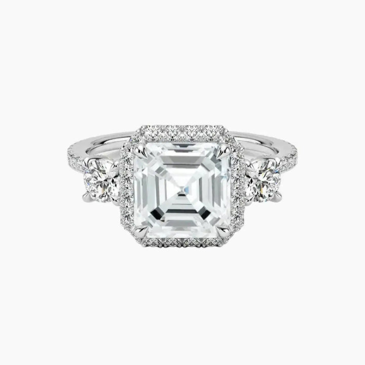 Brielle Asscher Hidden Halo 3 Carat Lab Grown Diamond Engagement Ring in 18K White Gold
