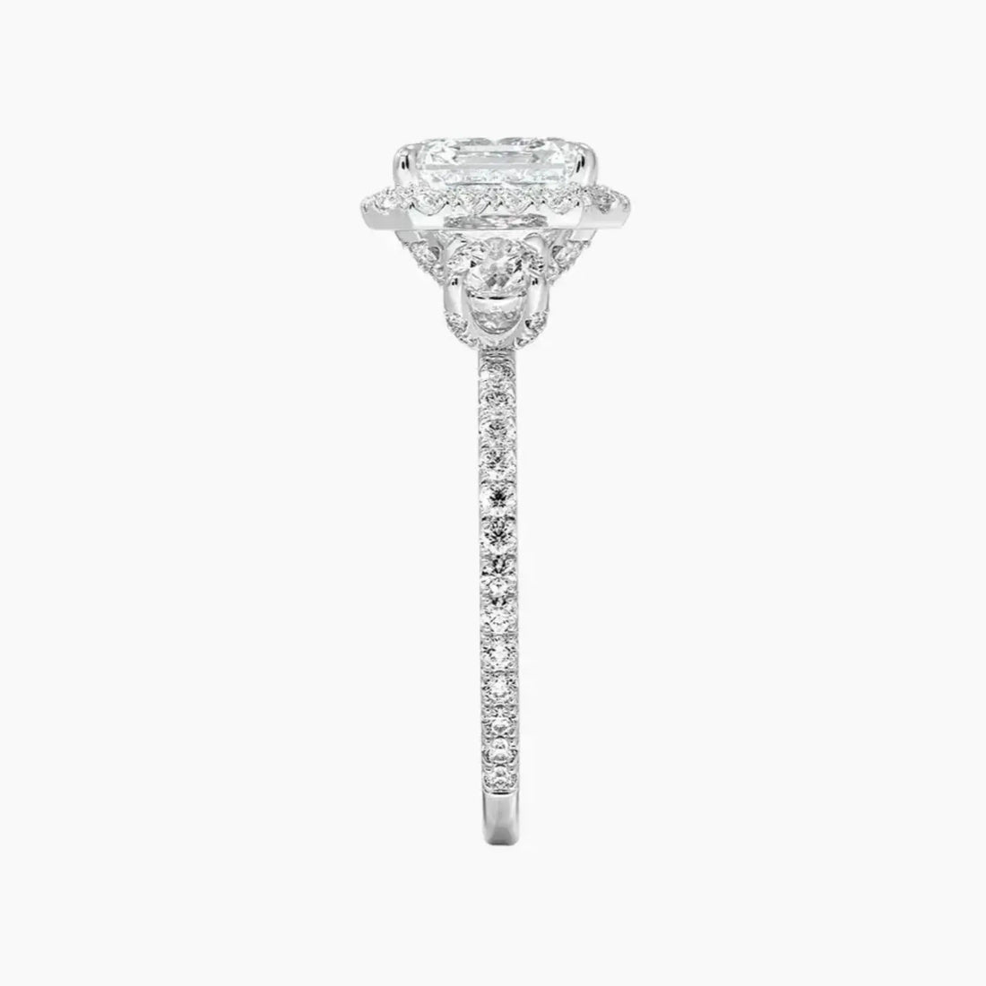 Brielle Asscher Hidden Halo 3 Carat Lab Grown Diamond Engagement Ring in 14K White Gold