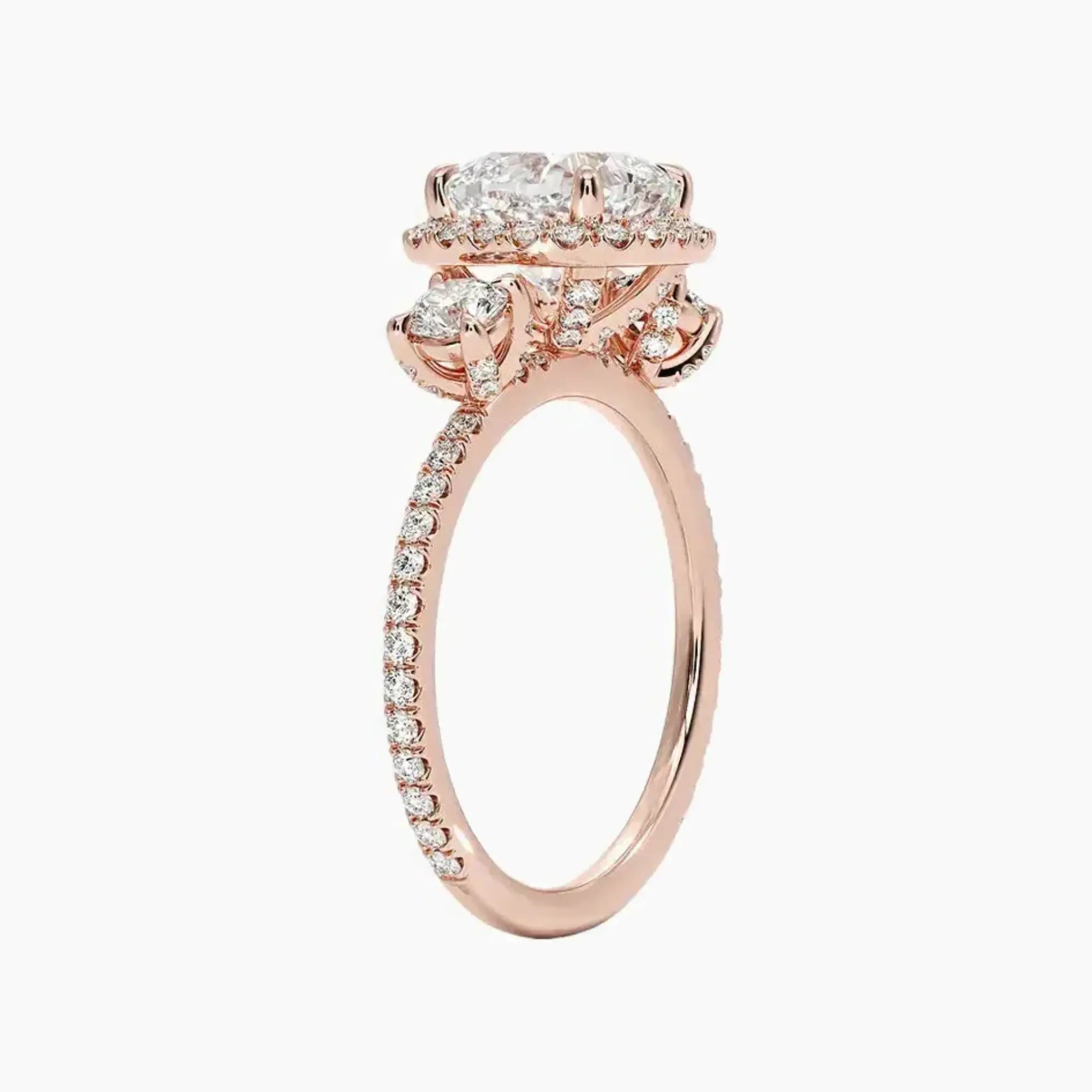 Brielle Cushion Hidden Halo 3 Carat Lab Grown Diamond Engagement Ring in 18K Rose Gold