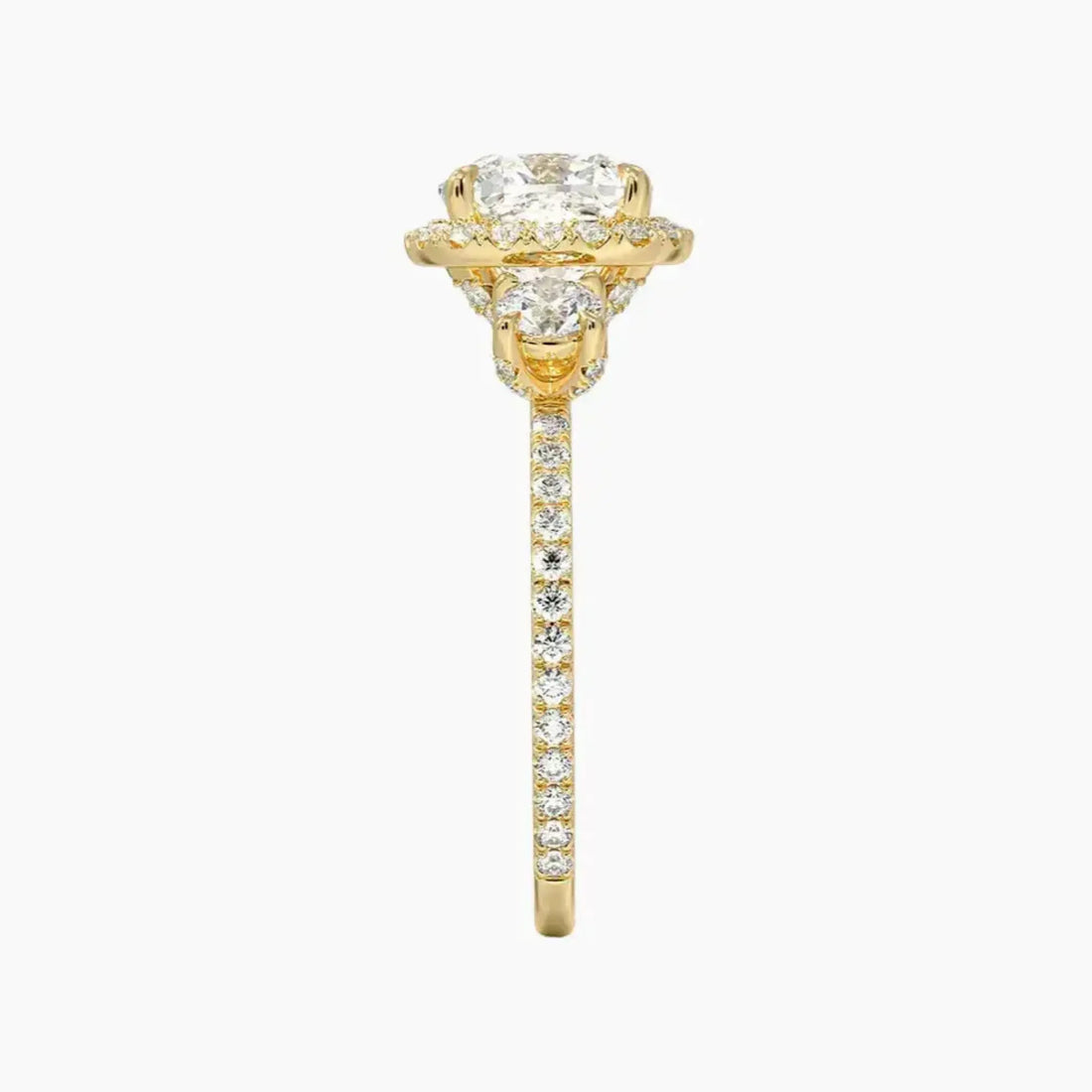 Brielle Cushion Hidden Halo 3 Carat Lab Grown Diamond Engagement Ring in 18K Yellow Gold