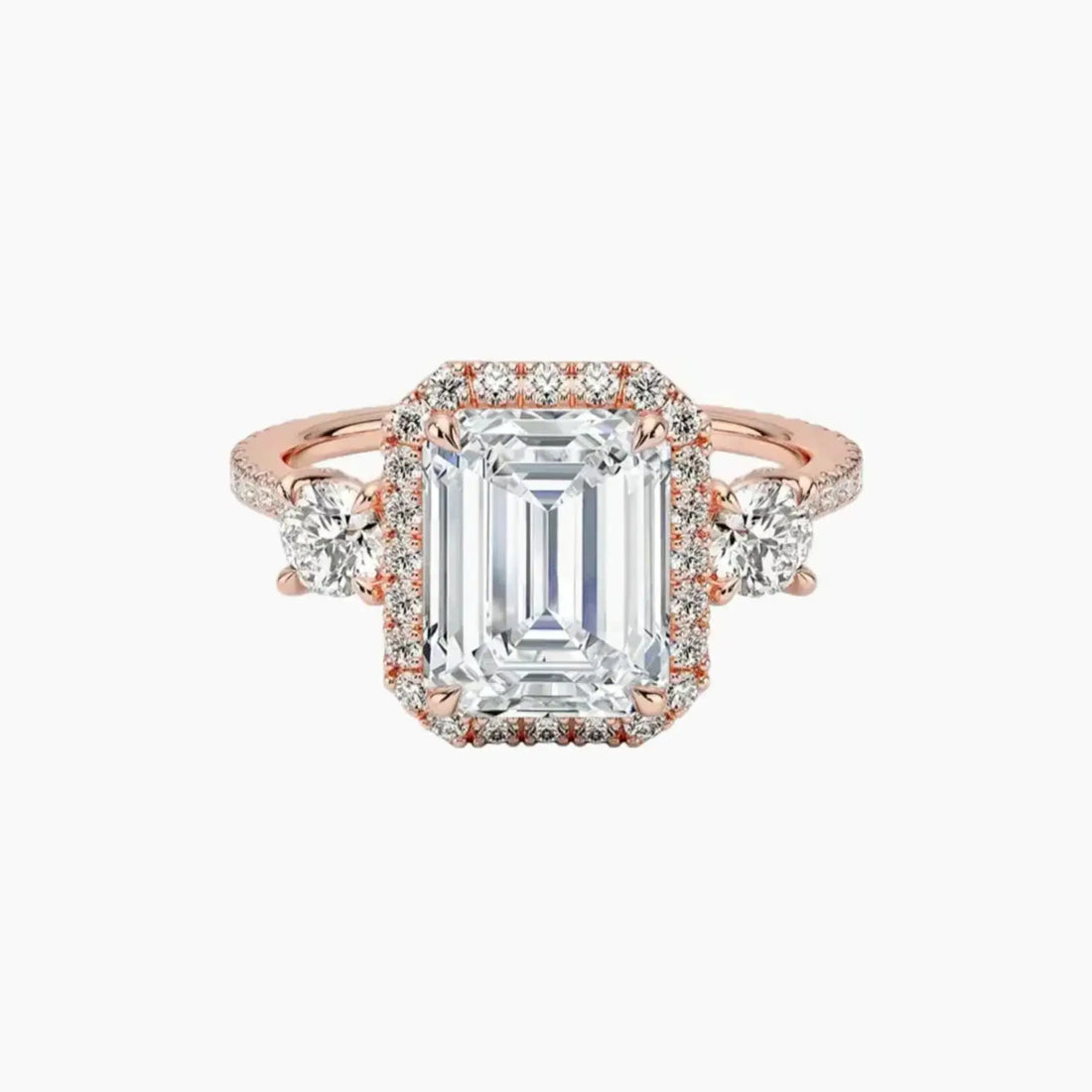 Brielle Emerald Hidden Halo 3 Carat Lab Grown Diamond Engagement Ring in 18K White Gold