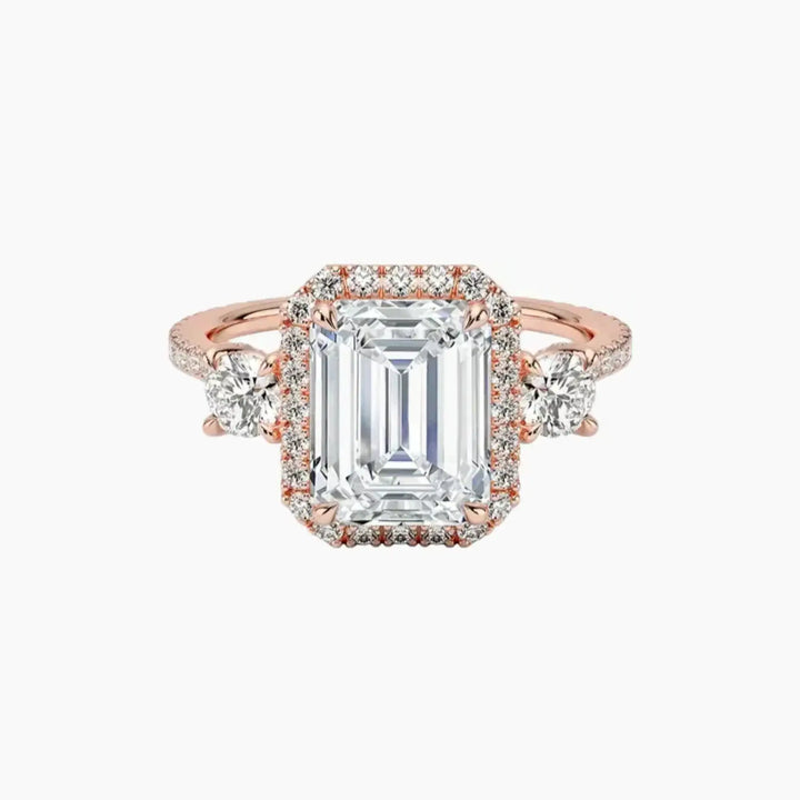 Brielle Emerald Hidden Halo 2.5 Carat Lab Grown Diamond Engagement Ring in 14K Rose Gold