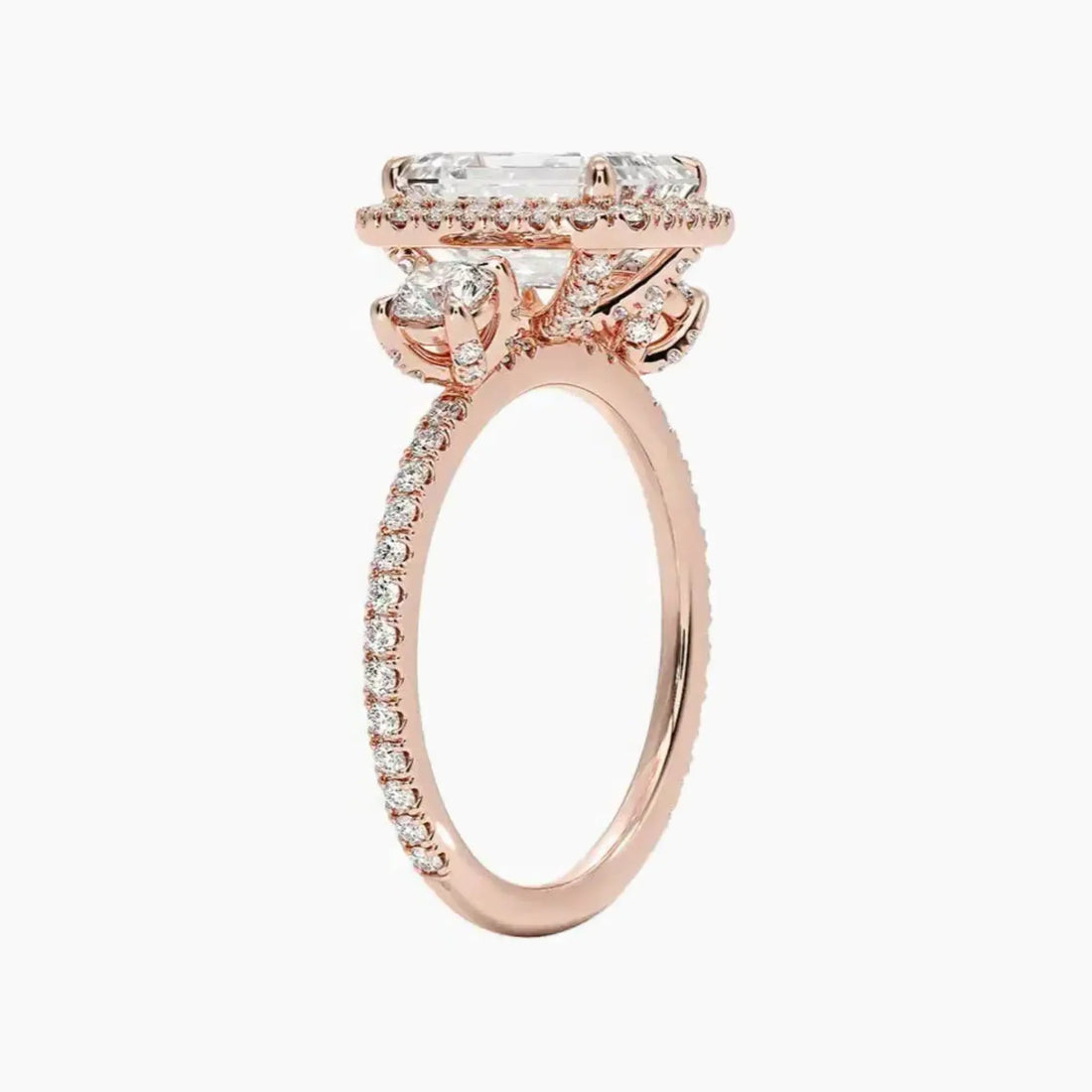 Brielle Emerald Hidden Halo 1.5 Carat Lab Grown Diamond Engagement Ring in 18K Rose Gold