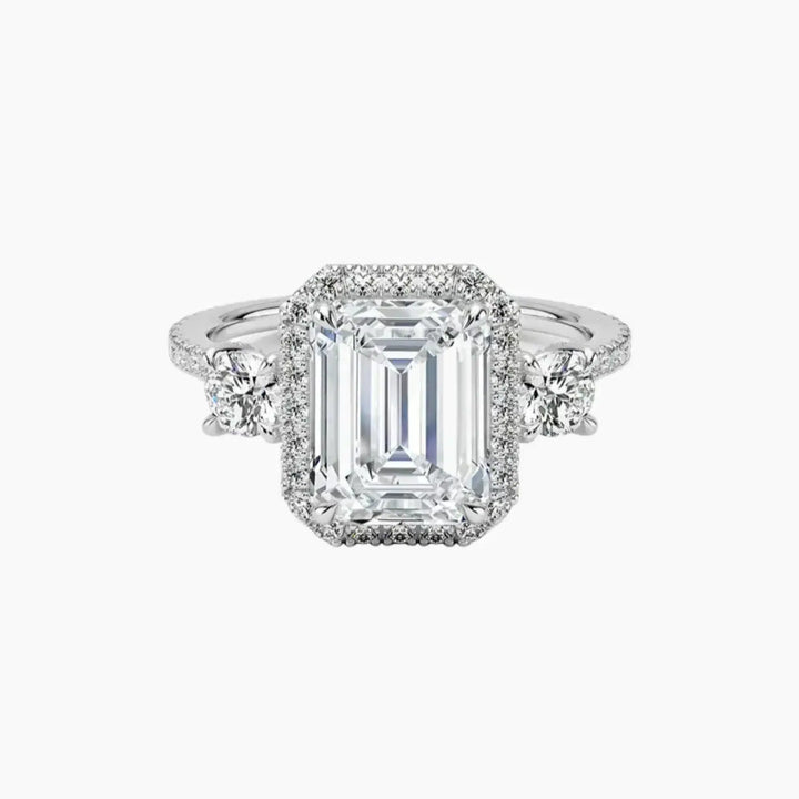Brielle Emerald Hidden Halo 1 Carat Lab Grown Diamond Engagement Ring in 18K White Gold