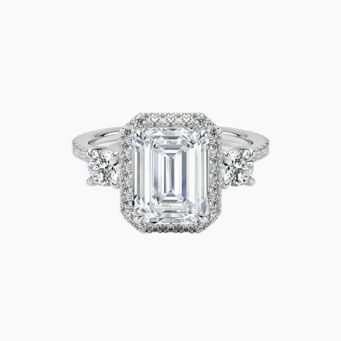 Brielle Emerald Hidden Halo 2.5 Carat Lab Grown Diamond Engagement Ring in 14K White Gold