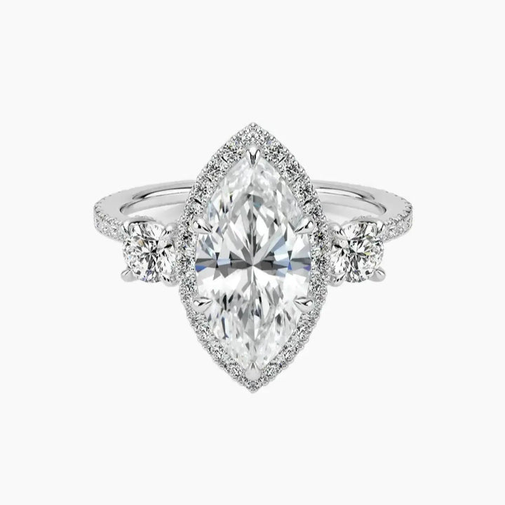 Brielle Marquise Hidden Halo 3 Carat Lab Grown Diamond Engagement Ring in 14K White Gold