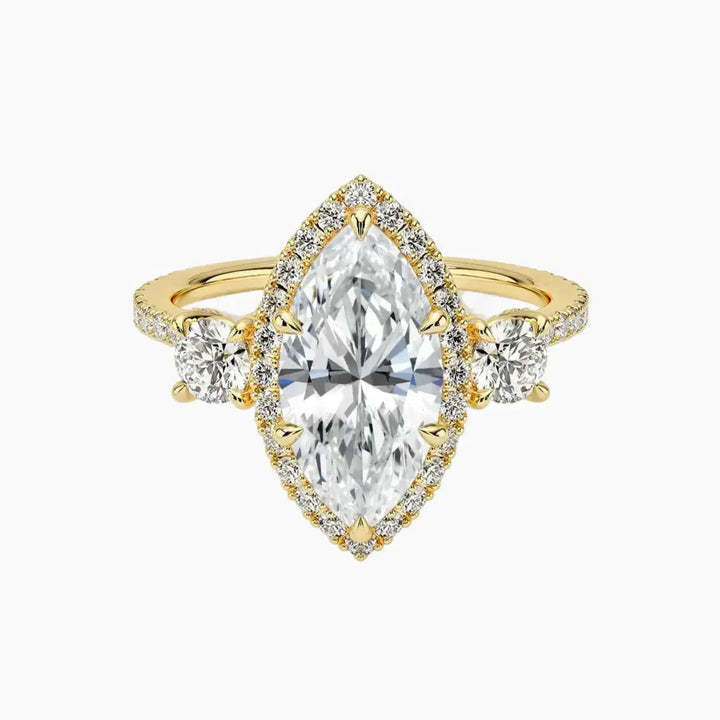 Brielle Marquise Hidden Halo 2 Carat Lab Grown Diamond Engagement Ring in 18K Yellow Gold
