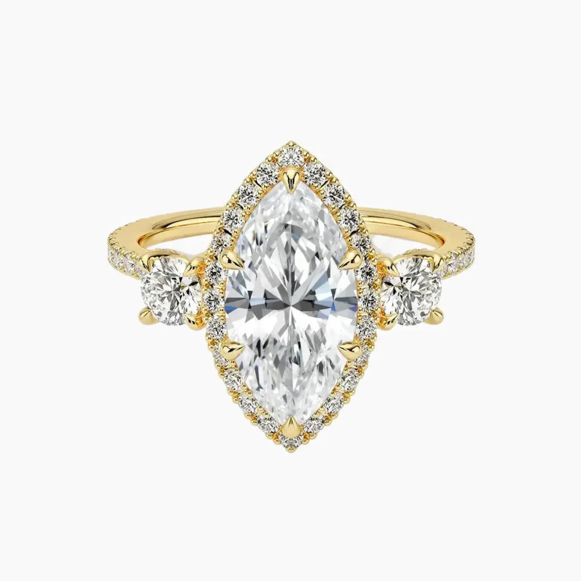 Brielle Marquise Hidden Halo Diamond Ring Setting in 18K Yellow Gold