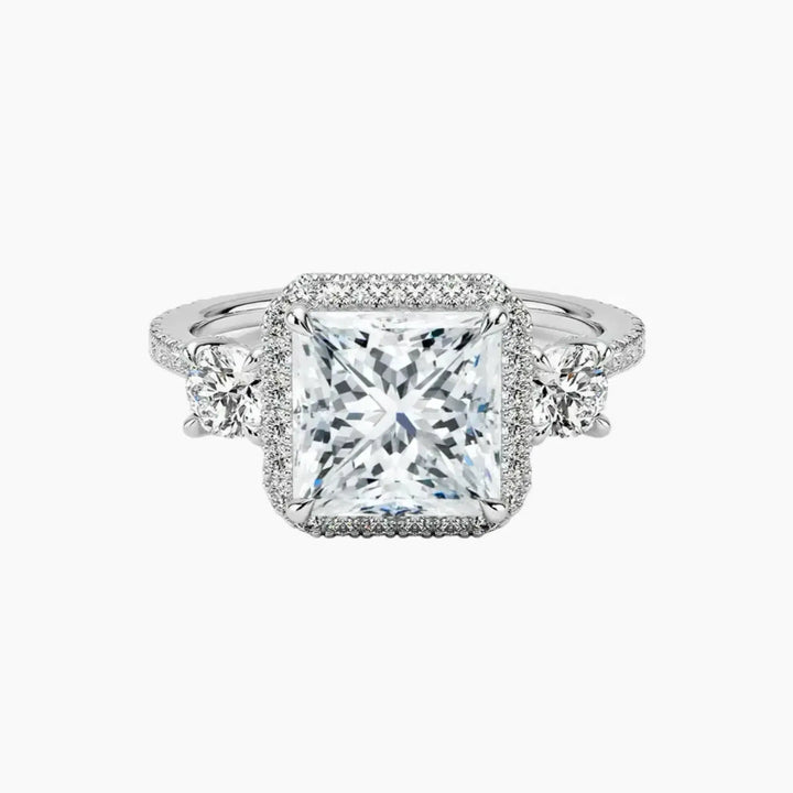 Brielle Princess Hidden Halo 3 Carat Lab Grown Diamond Engagement Ring in 18K White Gold