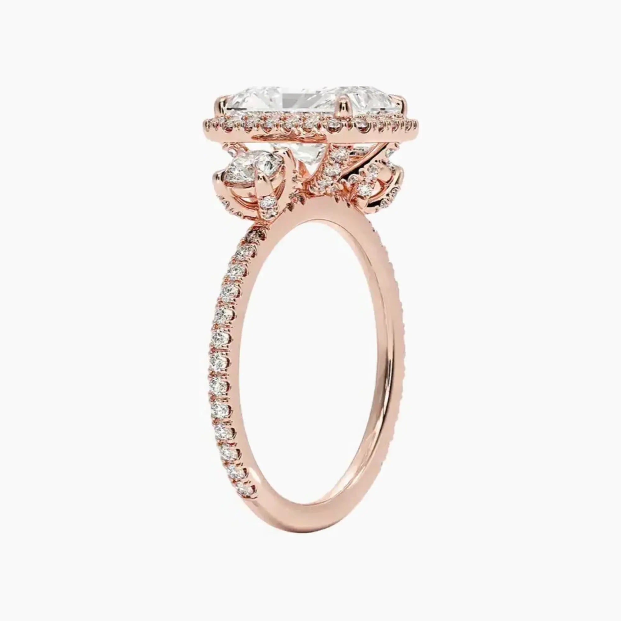 Brielle Radiant Hidden Halo 1.5 Carat Lab Grown Diamond Engagement Ring in 18K Rose Gold