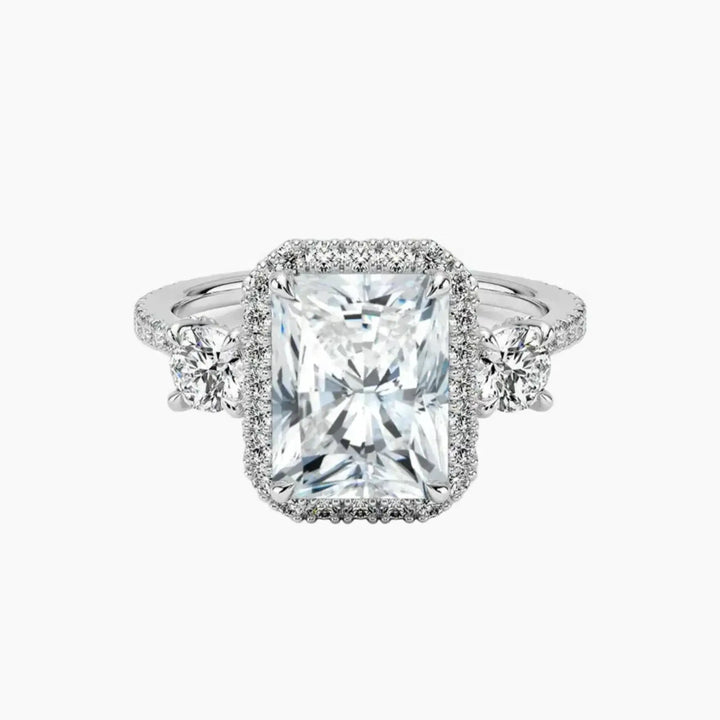Brielle Radiant Hidden Halo 3 Carat Lab Grown Diamond Engagement Ring in 14K White Gold