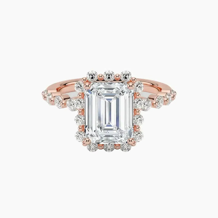 Anthea Emerald Designer 2.5 Carat Lab Grown Diamond Engagement Ring in 18K Rose Gold