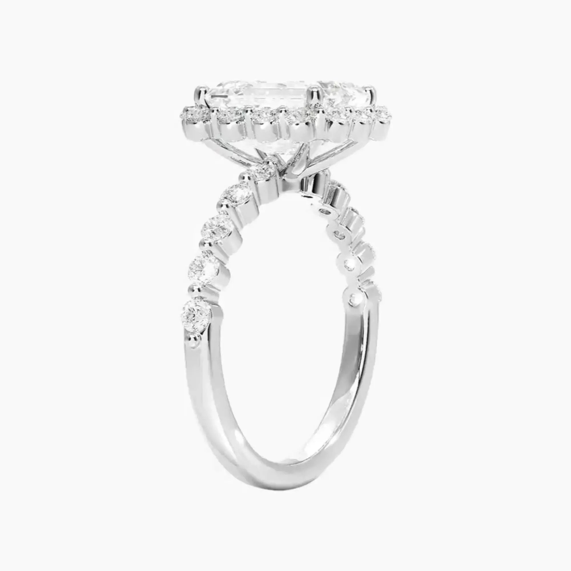 Anthea Emerald Designer 1 Carat Lab Grown Diamond Engagement Ring in 18K White Gold