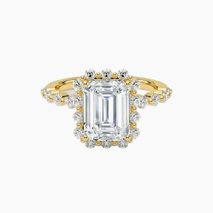 Anthea Emerald Designer 2.5 Carat Lab Grown Diamond Engagement Ring in 14K Yellow Gold