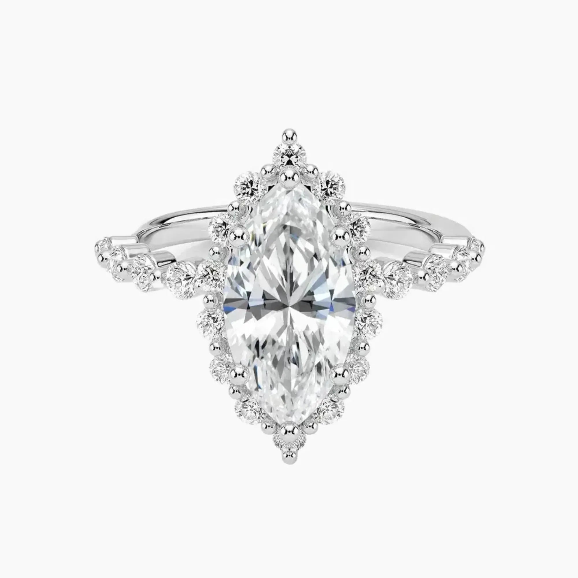 Anthea Marquise Designer 3 Carat Lab Grown Diamond Engagement Ring in 18K White Gold
